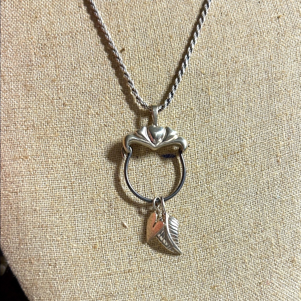 Silver Heart and Leaf Charms on Silver Charm Pendant Necklace